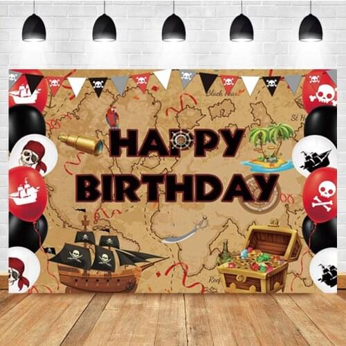Laeacco Pirate Skull Bunting Treasure Map Baby Birthday Party Portrait Photo Background Photography Backdrop For Photo Studio