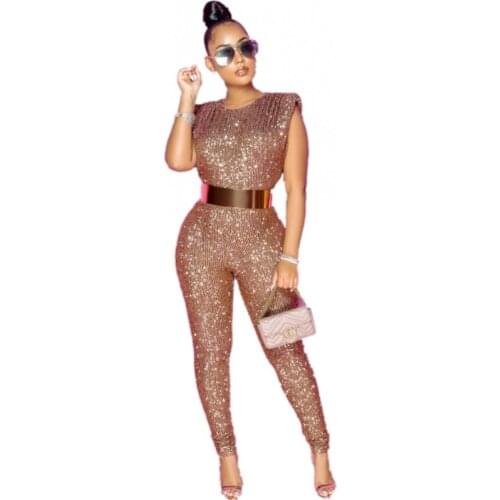 Fashion Sequin Sexy Sleeveless Bodycon Jumpsuit Women Elegant Club Party Rompers No Belt 3XL 4XL 5XL Plus Size Pants Playsuits