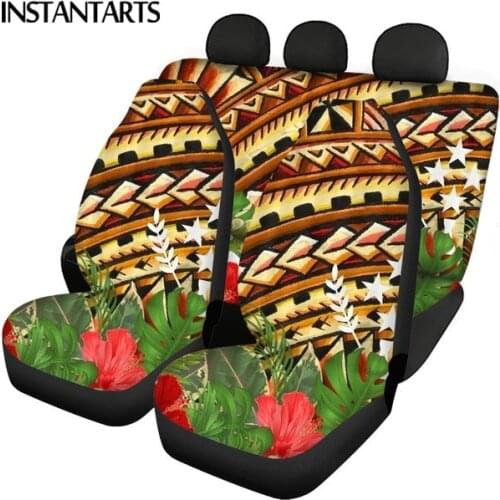 INSTANTARTS Hawaii Style Polynesian Hibiscus Flower Print Washable Vehicle Seat Protector Soft Front and Back Car Seat Cushion