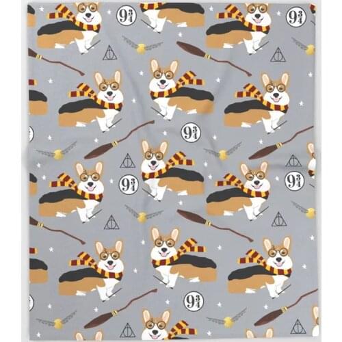 Dog Corgi Cartoon Throw Blanket Cute Kids Design Corgis Potter Wizarding Blankets for Beds Christmas Decorations for Home