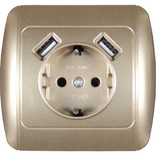 USB Wall Socket charger Free shipping Double USB Port 5V 2A usb wall outlet high quality Gold color E4-01