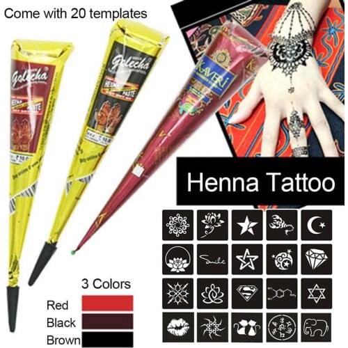 Natural Temporary Tattoo Paste Cones With 20PCS Templates Tattoo Paste For Tattoo Body Art Sticker Body Paint Tattoo Henna Cones