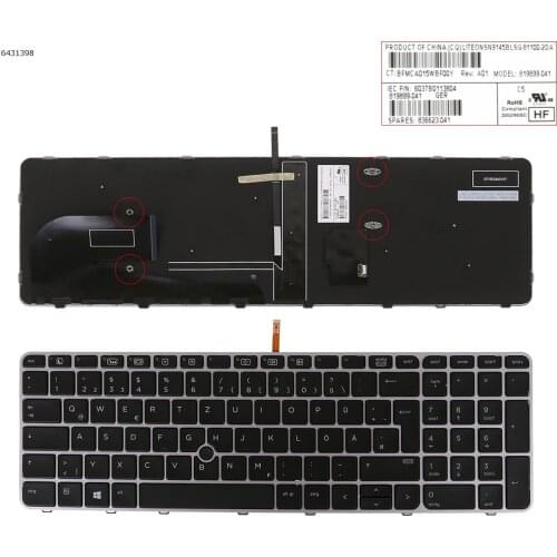 German QWERTZ New Keyboard for HP Elitebook 755 G3 755 G4 850 G3 850 G4 Zbook 15u G3 15u G4 Laptop Silver Frame with Backlit