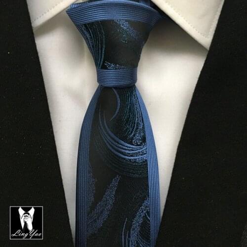 Latest Fashion Slim Tie Mens High Level Necktie High Quality Woven Gravata Black with Blue Stripes