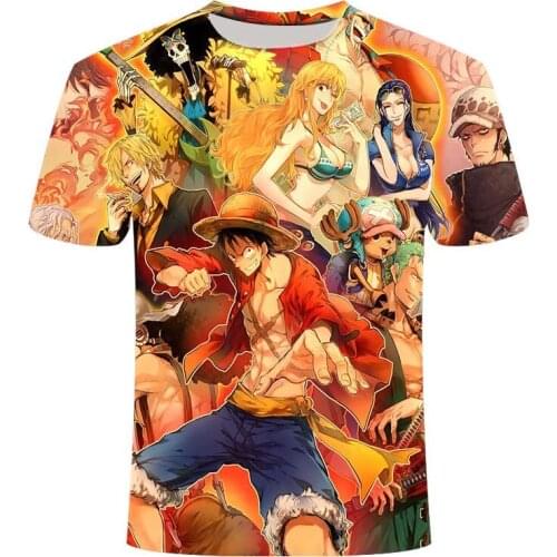 2021 New Anime T-shirt Summer Luffy One Piece 3D T-shirt Boys and Girls O-Neck Oversized T-shirt Hip Hop Street Cartoon Anime