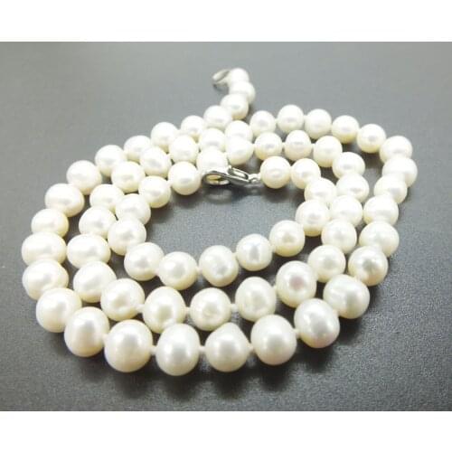 3A 6MM Natural White Potato-Shaped Pearl Necklace for Friends, Mom Best Gift 18"