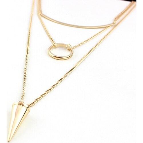 MELIHE Punk Spike Pendant Necklace Women Multilayer Circle Gold Color Chain Long Necklaces Pendants Jewelry SNE160047