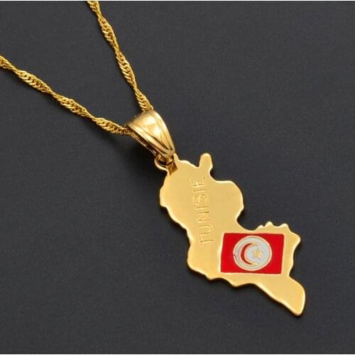 Anniyo Tunisie Map Pendant Necklace Chains Gold Color Tunisienne Jewelry Tunisia Women Girl,Bulk Order Can Discount #006810