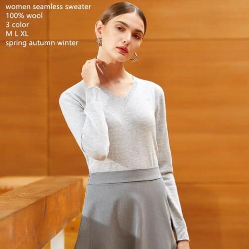 Naizaiga 18G One-piece seamless v-neck solid pullovers women girl luxury 70% wool 30% cashmere slim sweater DSFS23