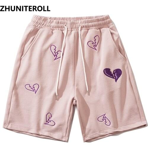 Heart Embroidery Kanji Shorts Men Elastic Streetwear Shorts Hip Hop Harajuku Jogger Shorts Summer Fashion Track Short Sweatpant