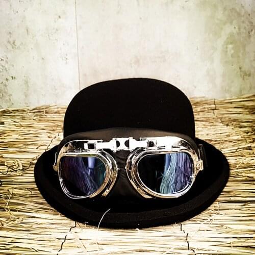 Women Men Wool Bowler Hat For Shower Steampunk Cosplayl Billycock Groom Hats With Windproof Glasses 4 Size