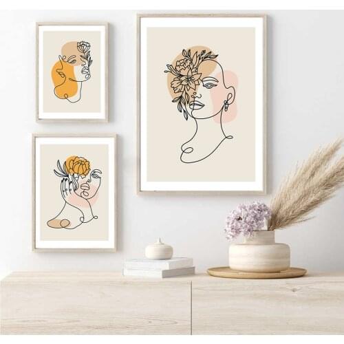 Modern Abstract Woman Face Silhouette Floral One Line Drawing Canvas Painting Poster Prints Wall Art Pictures Bedroom Home Decor