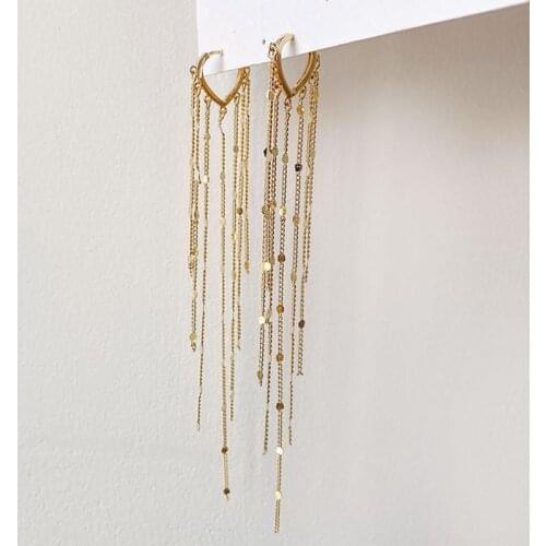 SRCOI Metal Heart-shaped Lines Tassel Earrings Simple Small Sequins Chain Gold Silver Color Dangle Earrings Female Party Jewelry