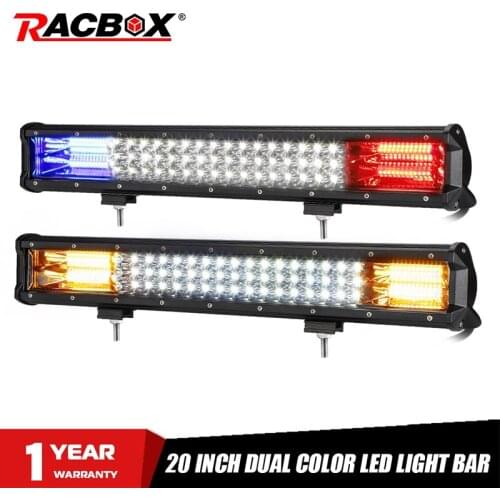 20 Inch LED Light Bar Dual Color White Amber Blue Red Spot Flood Warning Strobe LED Work Lamp For Offroad Truck ATV SUV 4X4 UTV