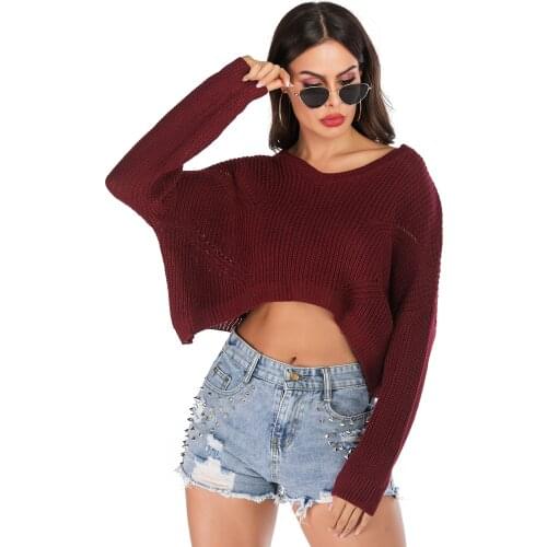 Womens Bare Midriff Sweater Spring Autumn Ladys Short Oversized Fashion Knitting Shirts Pullover Crop Tops