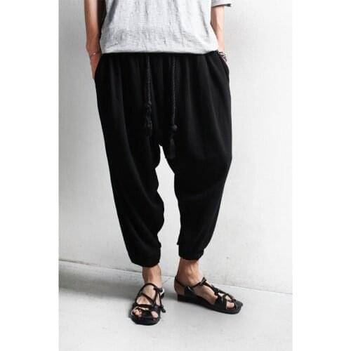 Relaxed Harem Pants mens spring summer autumn solid color trend hip hop drop crotch pants Hong Kong style pants