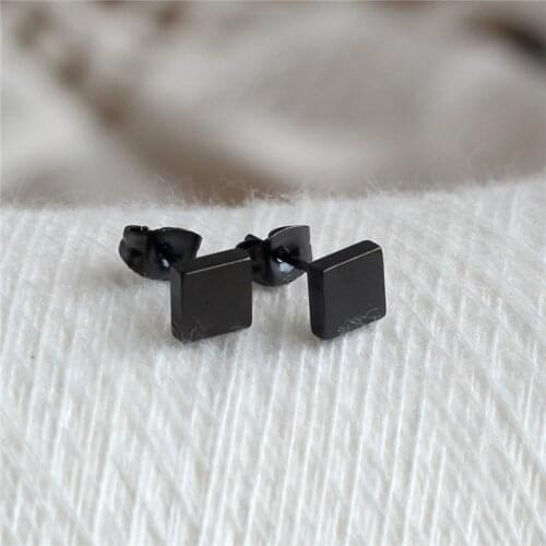 Titanium Black Squre Stud Earrings 316L Stainless Steel Jewelry Allergy Free No Fade IP Plating 6mm