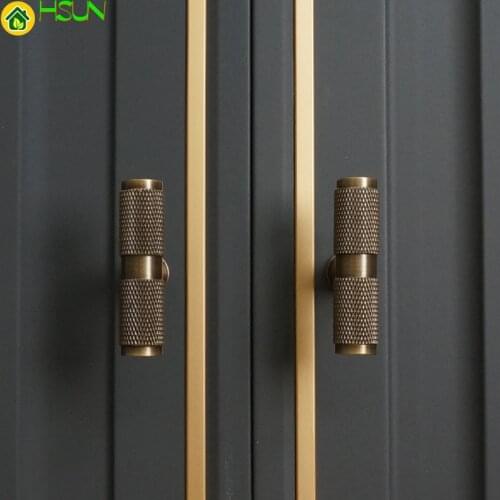 Solid Bronze Brass Knurled Handle Retro Pulls Cupboard Wardrobe Dresser Box Drawer Cabinet Knobs and Handles Furniture Hardware