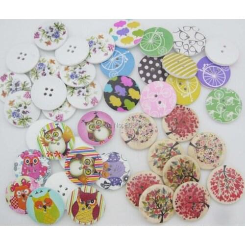 WBNLLN 40pcs mixed 3cm large coat buttons printed wooden sewing button DIY scrapbooking stuff