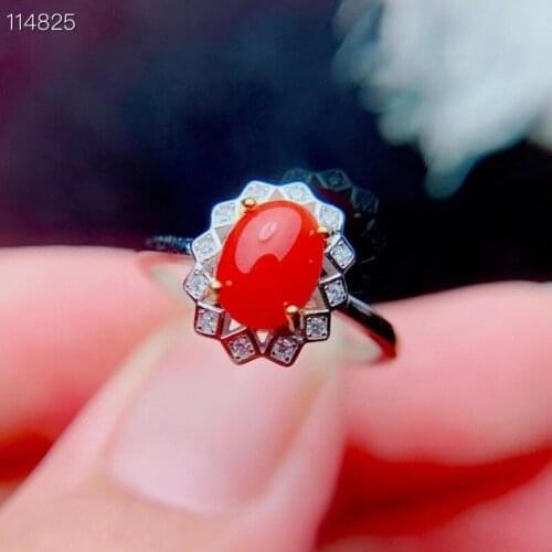 Jewelry 925 Silver Coral Ring for Office Woman 6mm*8mm Natural Red Coral Silver Ring Real Italian Red Coral Jewelry