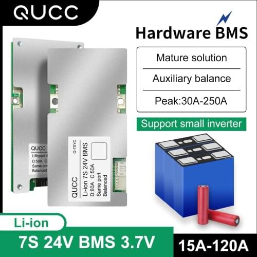 Qucc BMS 7S 24V Lithium Battery Protection Board Energy Storage Street Lamp 18650 Balancer 3.7V 15A 20A 30A 40A 60A