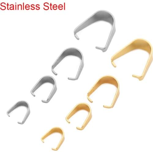 30 50pcs/lot Stainless Steel Necklace Pendant Connectors Bail Clasps Golden Pendants Clip Pinch For DIY Bracelet Jewelry Making
