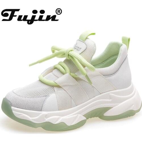Fujin 2021 High Quality Women Sneakers White Platform Summer Shoes Genuine Leather Womens Breathable Soft Chunky Shoes