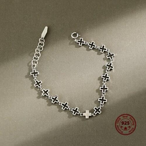 Korean Version Of Classicism S925 Sterling Silver Bracelet Cross Shape Simple Trend Personality INS Style Ladies Chain Jewelry