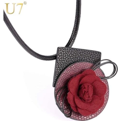 U7 Bohemian Jewelry Red Flower Chokers Necklaces Women Gift Fashion 2017 New High Quality PU Leather Boho Maxi necklace P1050