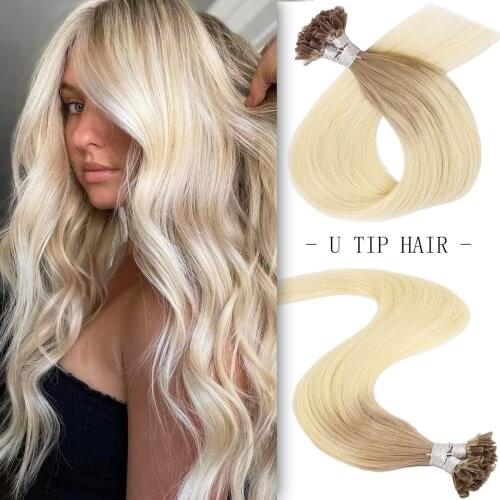 WIT U Tip 100% Human Hair Extensions Straight natural Machine made Remy Keratin Pre Bonded Human Fusion Hair Capsules 12-28inch
