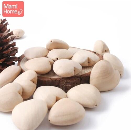 Mamihome 40mm 5PCS Wooden Teething Beads Wood Blank Hearts DIY Making Bracelet BPA Free Baby Teether Rodent ChildrenS Goods Toy