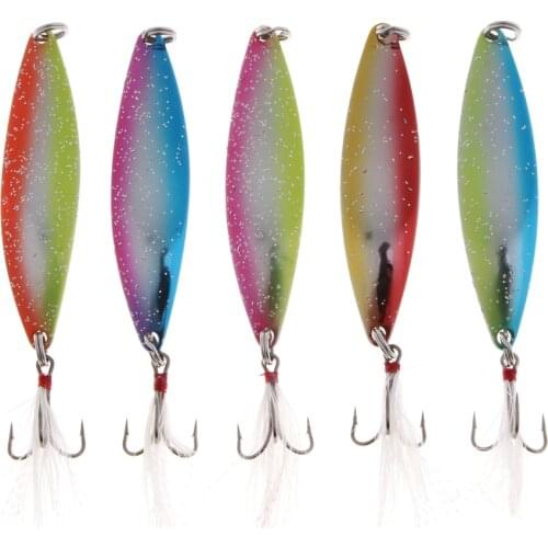 5pcs Peche Trout Spoons Hard Fishing Lures Hard Spinner Baits with Treble Hook Salmon Bass Metal Fishing Tackles Pesca