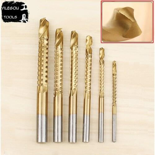 6Pcs Titanium Coated Woodworking Saw Drill Bit Carpenter Wood Plastic 3-8mm Hole Grooving Saw Drill Cutting Slot Sawtooth Bit