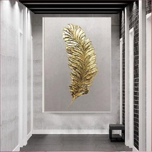 Abstract painting in gold leaf block, Golden feather print poster, modern, wall art, image for living room, sailor decoration