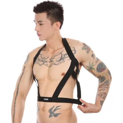 Sexy Men Nylon Body Chest Harness Men Wetlook Halter Neck Bondage Harness Men Lingerie Hollow Out Night Club Clothing