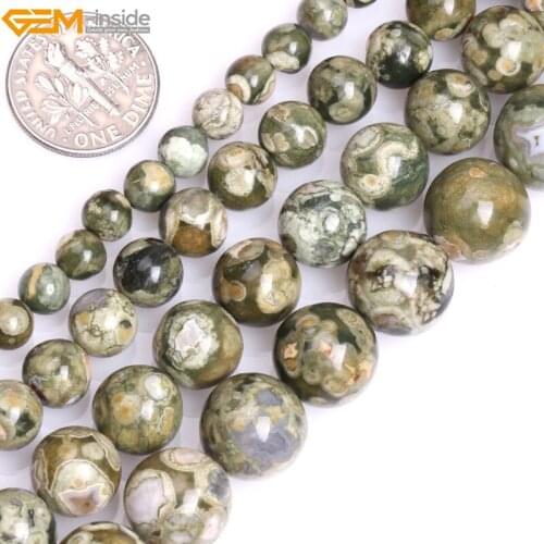 Gem-inside AA Grade Natural Round Green Rhyolite Beads for Jewelry Making 15inches DIY Christmas Jewellery