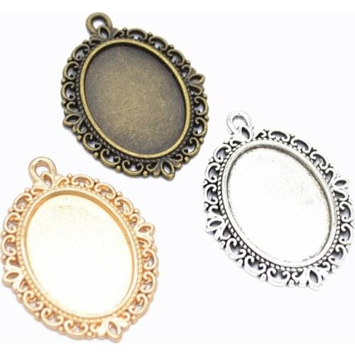 DAWNJOE 10 pcs/lot 18*25mm Vintage Lace Hollwo Cabochon Blank Pallet Base Setting DIY Making Necklace Pendant Jewelry Finding