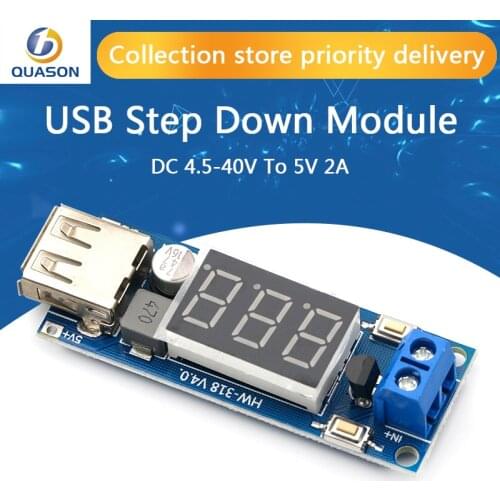 DC 4.5-40V to 5V 2A USB Charger LED Step-down Buck Converter with Voltmeter Module Low Power Consumption Automatic Protection