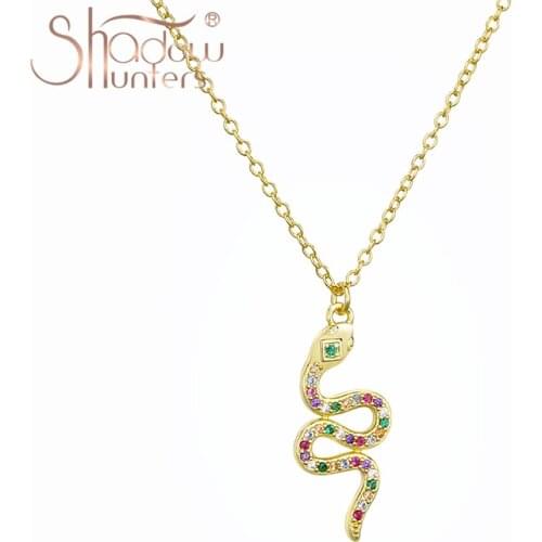 SHADOWHUNTERS Real 925 Sterling Silver Colorful Snake Pendant Necklace Gold Color Snake Long Chain Unique Necklace Trendy Styles