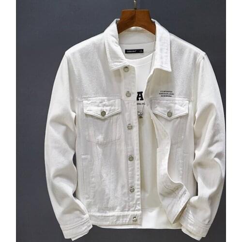 Cotton Denim Jacket Men Black White Slim Fashion Print Autumn Jean Coats Trendy Streetwear Skinny Outerwear Brand Clothing Boys