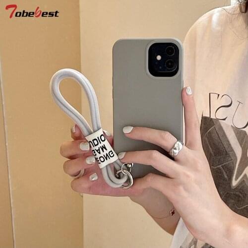 Ins Popular Wrist Rope Lanyard Phone Case for Xiaomi Redmi Note 10 Pro Max 4G 5G Coque Solid Color Chain Strap Cover