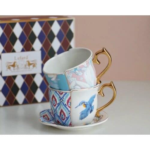 Ceramic Coffee Cups and Saucers Set Ins Pastoral Style British Creative Black Tea Cup Gold Handle Afternoon Tea Cup and Saucer