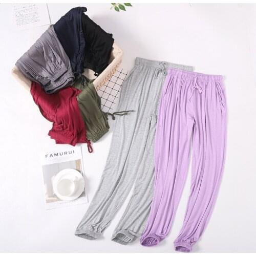 Korean Purple Trousers For Women M-3XL Plus Size Lounge Wear Autumn Winter Pajama Pants Modal Cotton Sleepwear Female Pantalones
