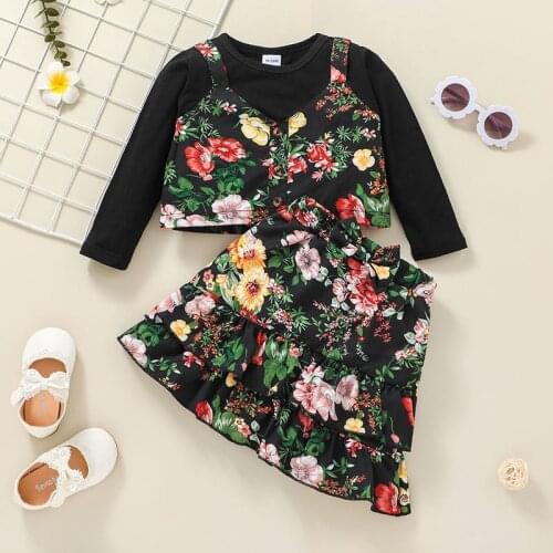 Girls suits baby clothing suits 2021 autumn long-sleeved fake two-piece T-shirt tops + skirts 2PCS girls clothing suits