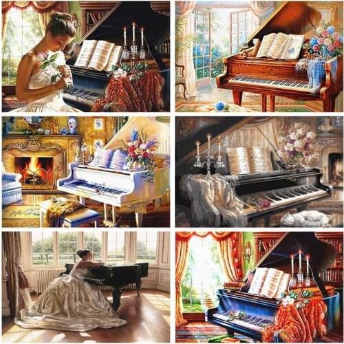 Paint By Number Piano DIY Pictures By Numbers Girl Hand Painted Painting Art Drawing On Canvas Gift Kits Home Decoration