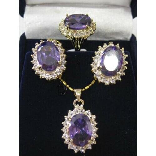 Hot Faceted Russican Amethyst Pendant Necklace Earrings Ring Set