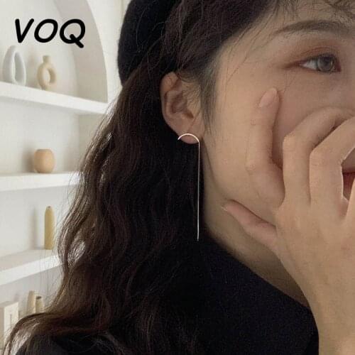 VOQ 925 Sterling Silver Exaggerated Long Chain Tassel Asymmetric Earrings for Women Banquet Statement Earrings