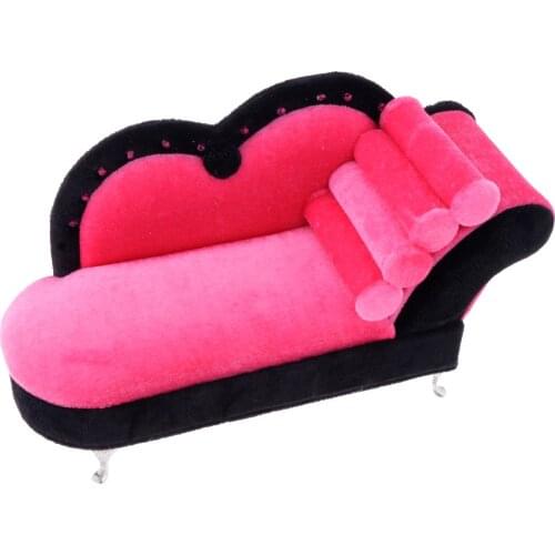 1/6 Scale Fashion Dolls House Miniature Chaise Lounge Recliner Long Sofa Furniture Model Decor Pink+Black
