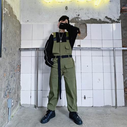 Mens Fashion Suspender Trousers Cargo Bib Overalls Pants Multi-pocket Outwear Casual