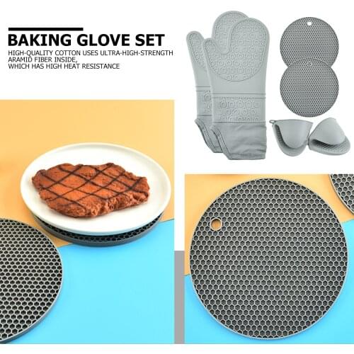 6 Pcs Oven Mitts And Pot Holders Sets Extra Long Oven Mitts Set Non-Slip Silicone Glove Mini Oven Gloves And Hot Pads Potholders